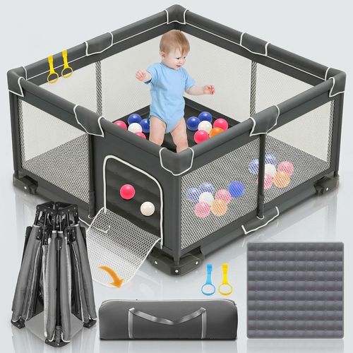 ICAREWAY 50x50 Foldable Playpen, Dark Gray