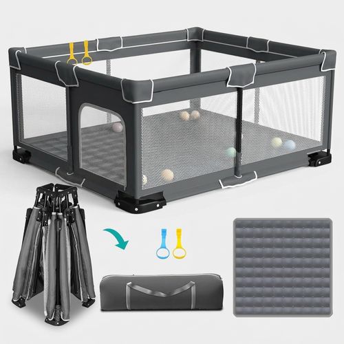 ICAREWAY 59x71 Foldable Playpen, Dark Gray